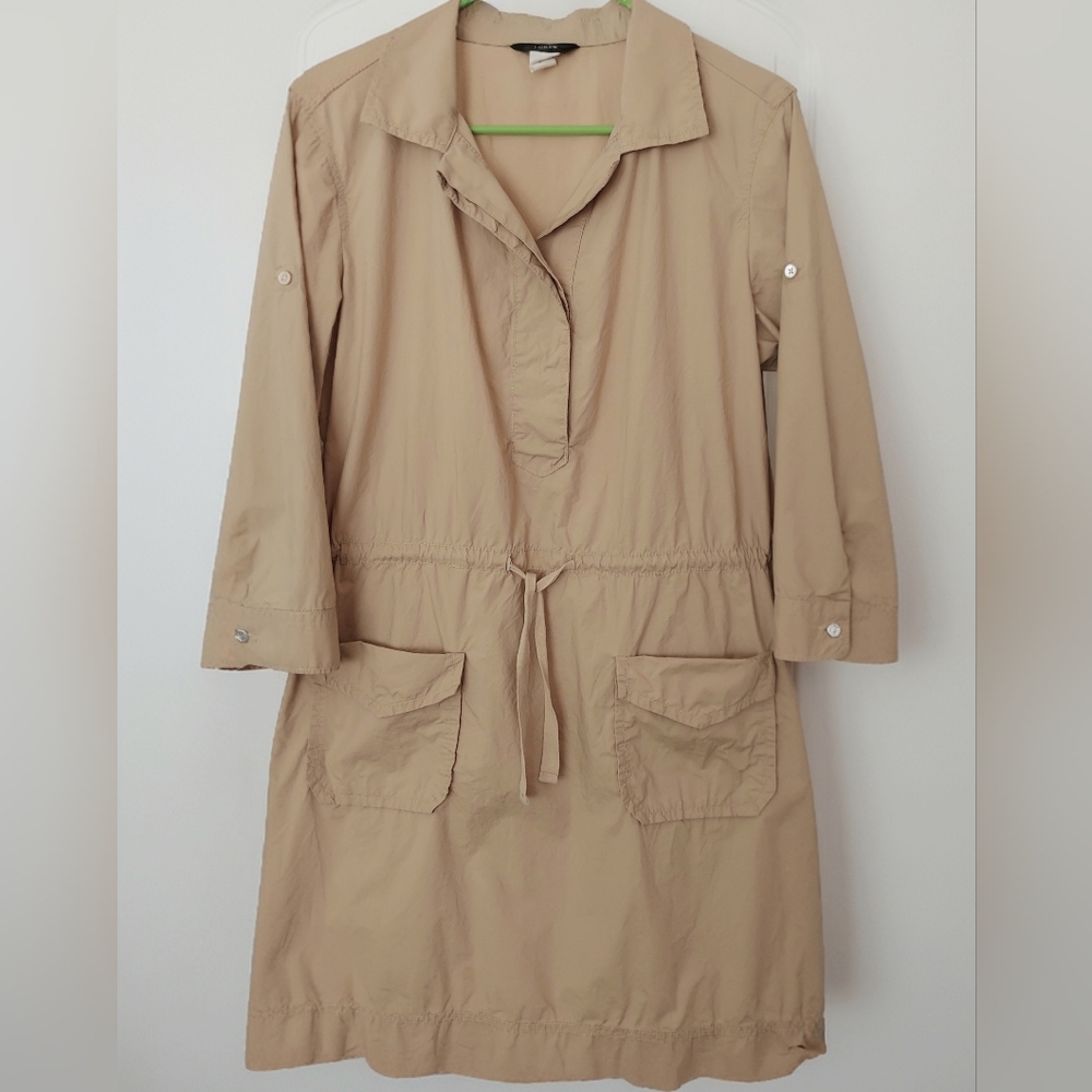 J. Crew Shirt-Dress, Khaki,  Drawstring, Pockets, Cotton, Lightweight. VGUC!
